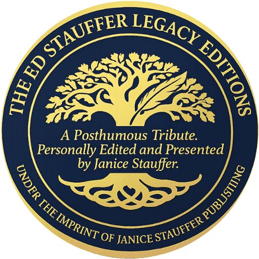 Seal of The Ed Stauffer Legacy Editions. A Posthumous Tribute. Personally Edited and Presented by Janice Stauffer. Under the Imprint of Janice Stauffer Publishing.